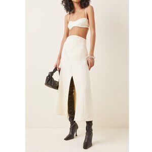 NWT Studio Amelia Girdle 100% Wool Midi Slit Skirt in Bone White Size 2
